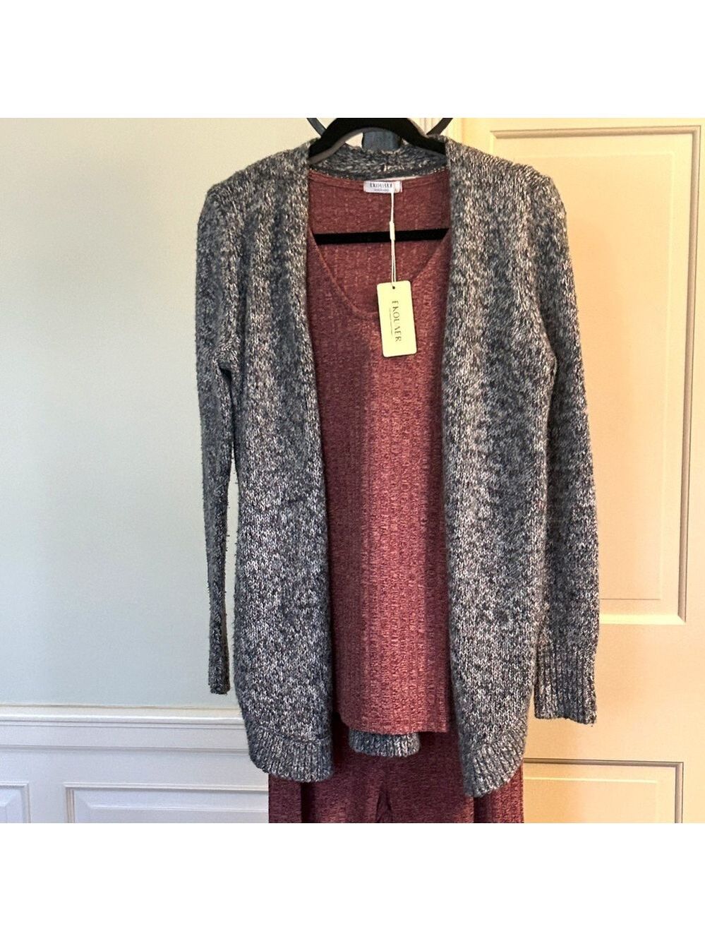 LOFT Gray Open-Front Cardigan Sweater Marled Gray Burgundy White Size Small